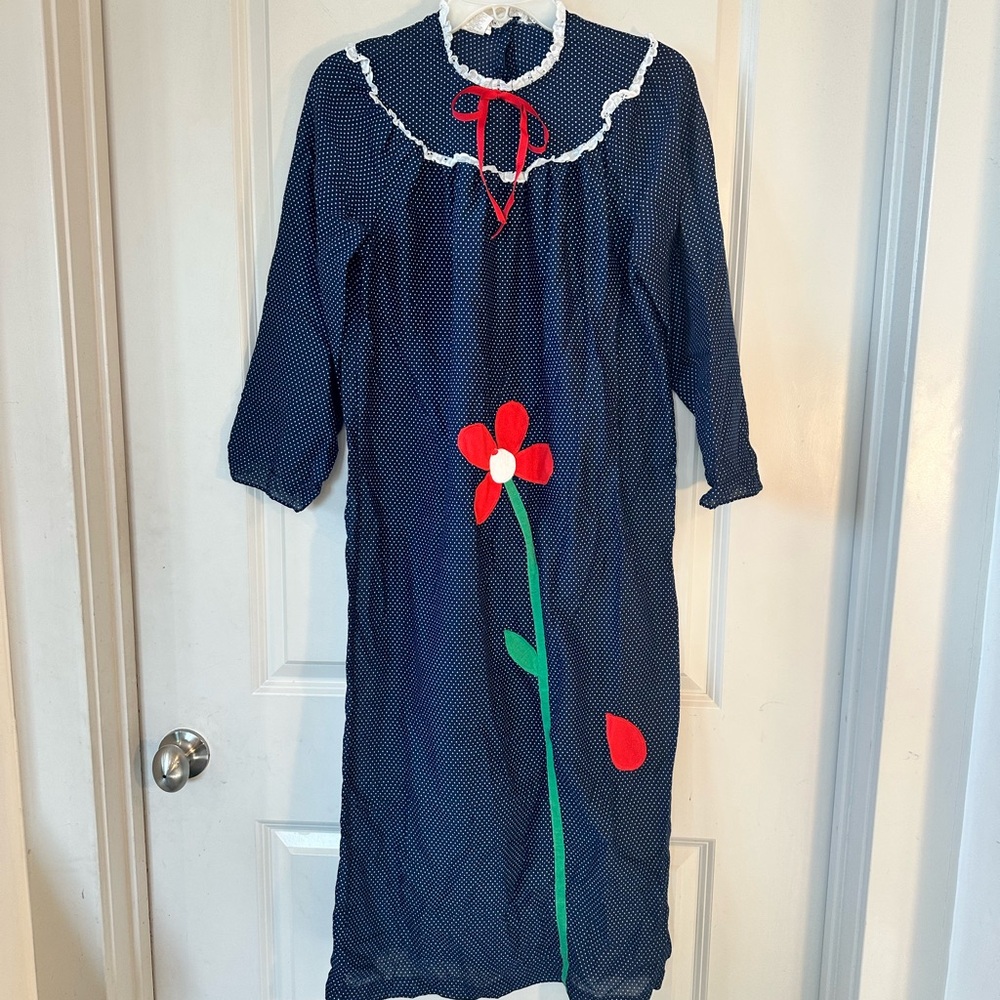 Vintage Laura Dare Homemade Polka Dot Flower Modest Maxi Dress/ Night Gown, M/L